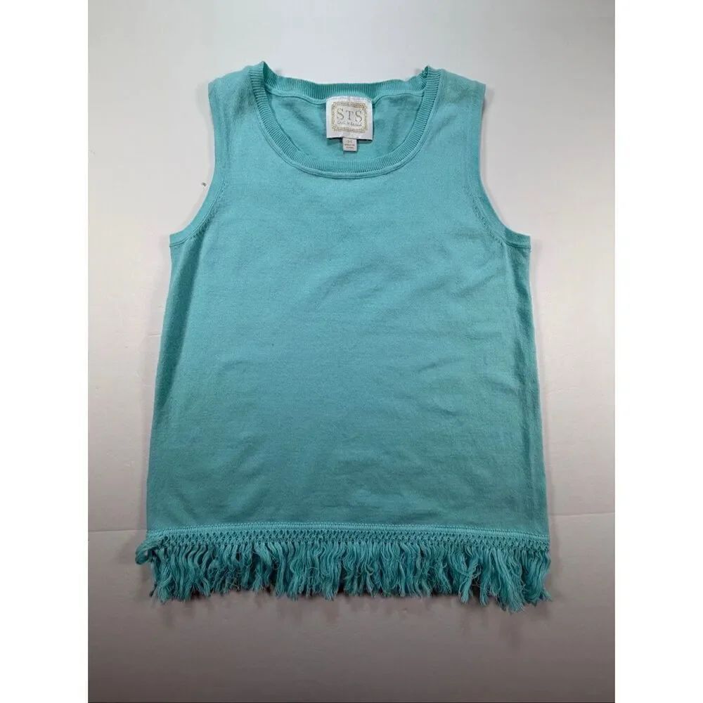 Sail To Sable Blue Turquoise Fringe Hem Sleeveless Sweater Tank Top Women’s XS